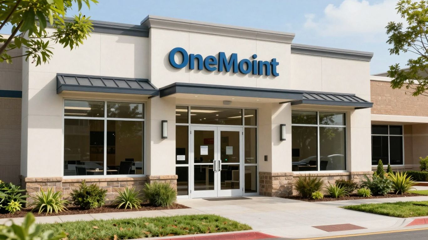 OneMain Financial branch exterior with landscaping.