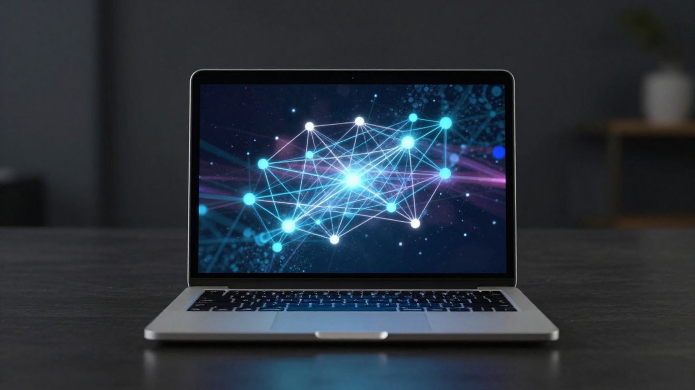 Interfaz digital abstracta en pantalla de portátil.