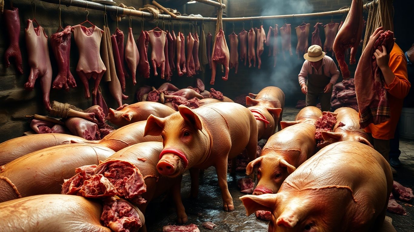 Preparação de porco tradicional em Portugal.