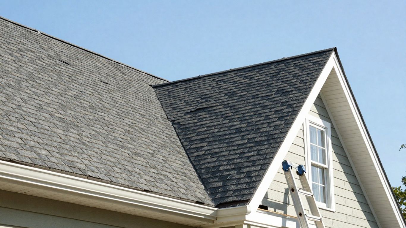 Homeowner inspecting a shingled roof.