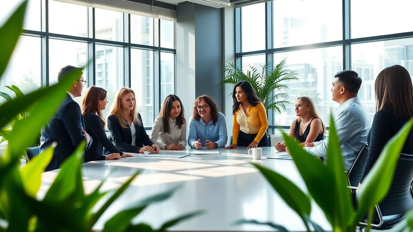 Houston business professionals collaborating in a modern office.