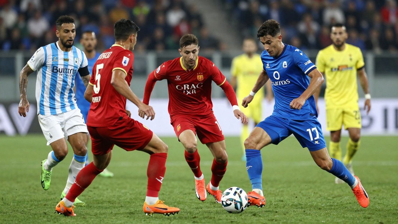 Serie A football match action on green pitch.