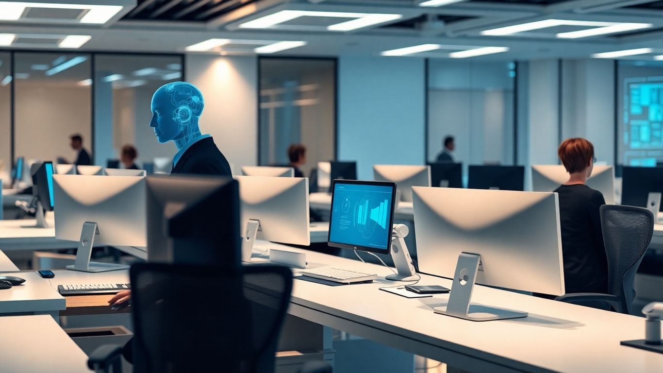 AI employees working in a modern office.