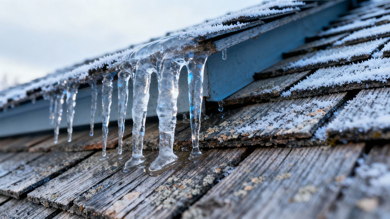 Winter roof with icicles