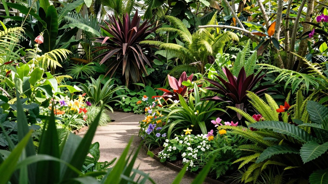 Groene planten en bloemen in de Botanische Tuin Utrecht.