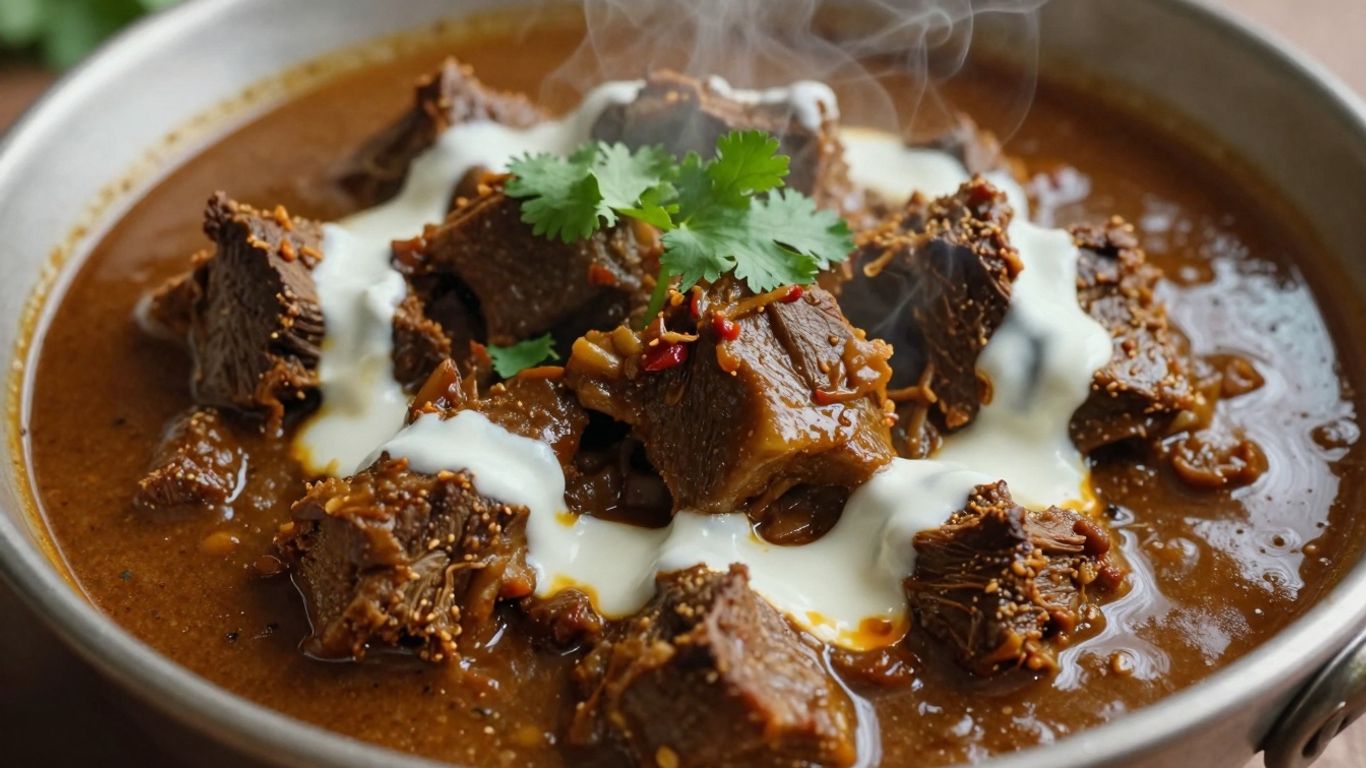 Delicious mutton curry with fresh cilantro garnish.