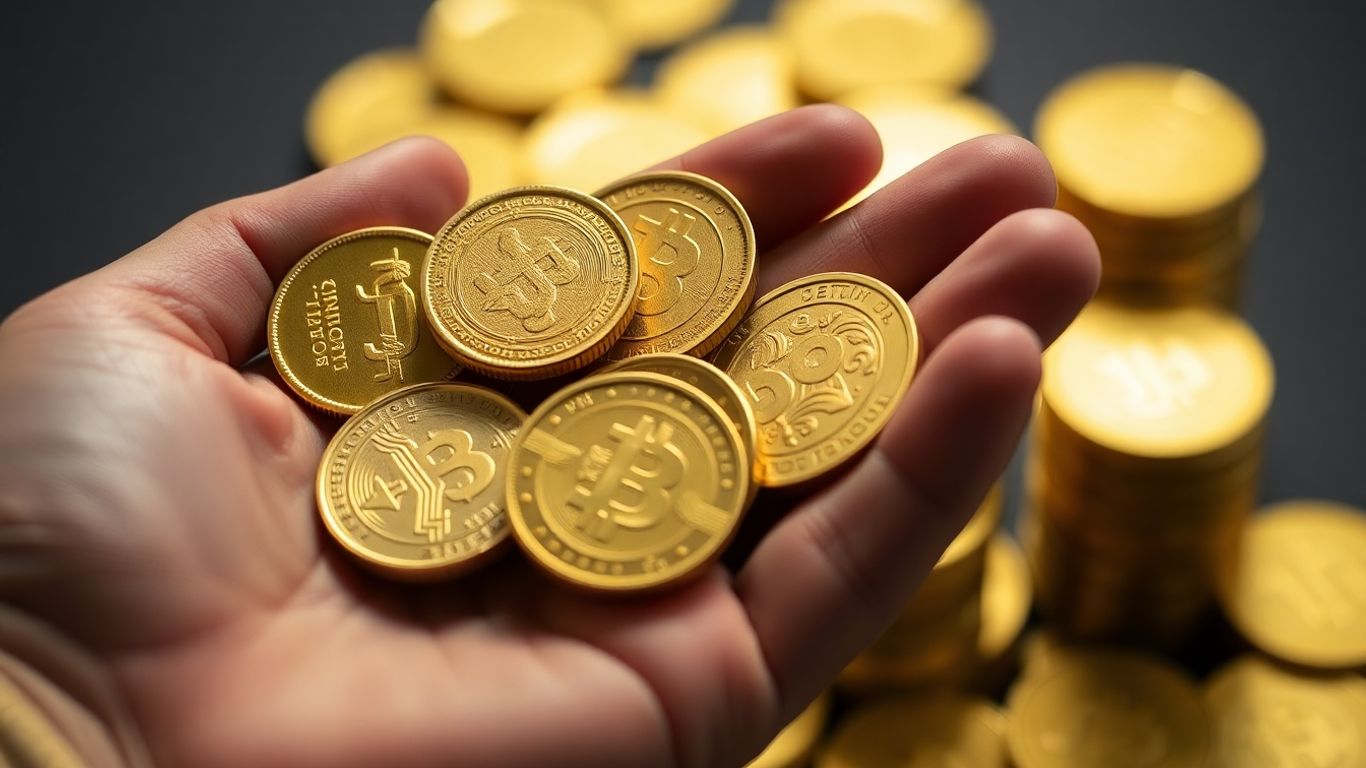 Hand holding shiny gold coins, Tampa gold buyers