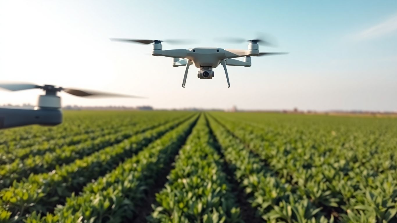 Drone peste un câmp agricol românesc modern.