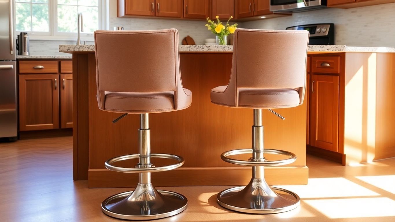 Stylish swivel counter stools with backs at a kitchen island.