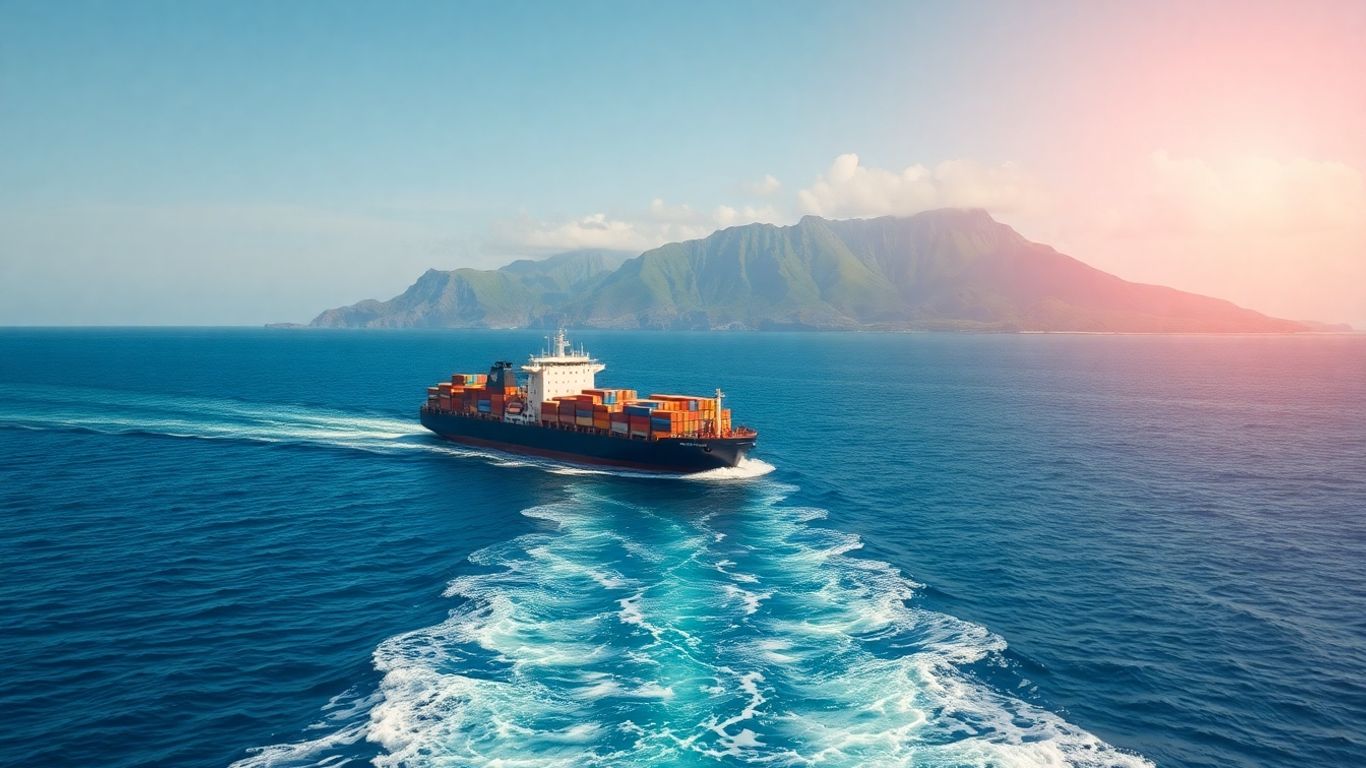 海运集装箱船驶向夏威夷岛屿