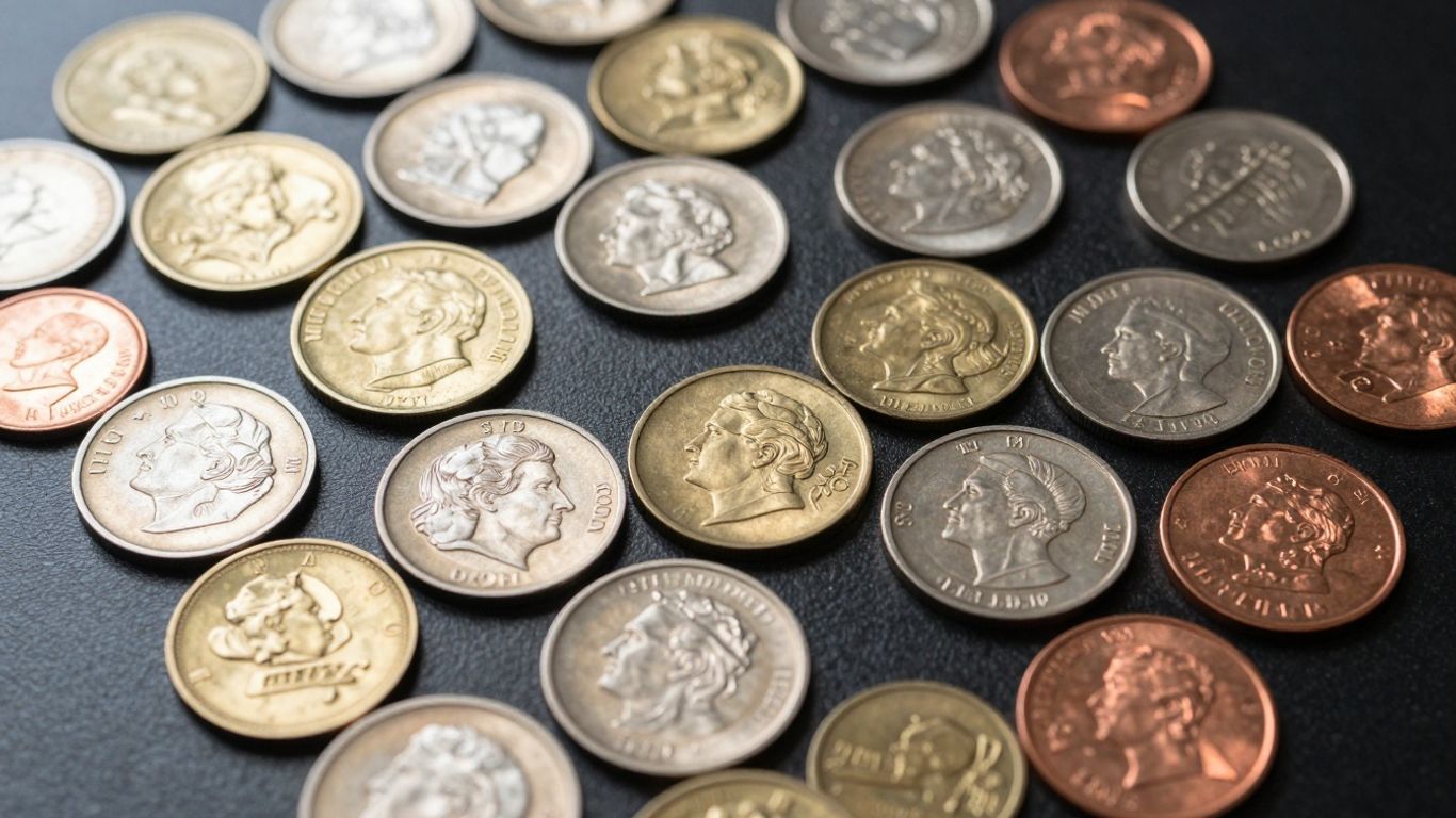 Collection of valuable coins ready for sale.