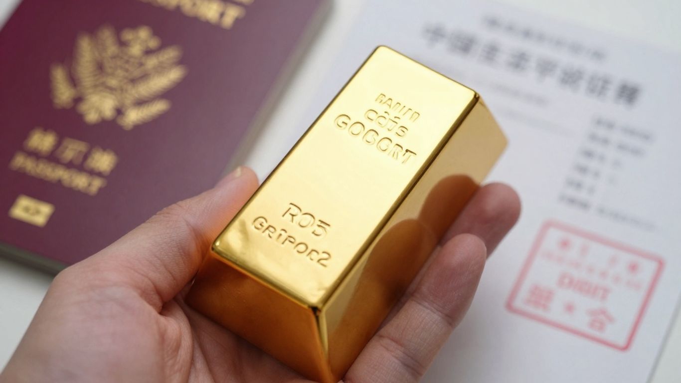 金条和盖有海关印章的护照。
