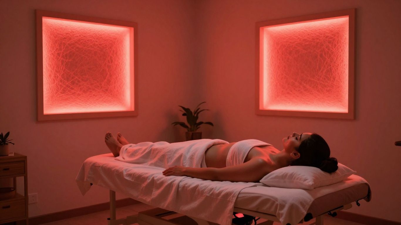 Red light therapy session in a wellness center.