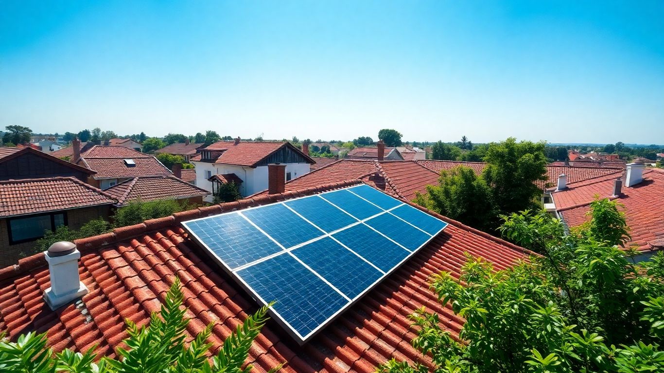 Solar panel on a roof with traditional architecture.