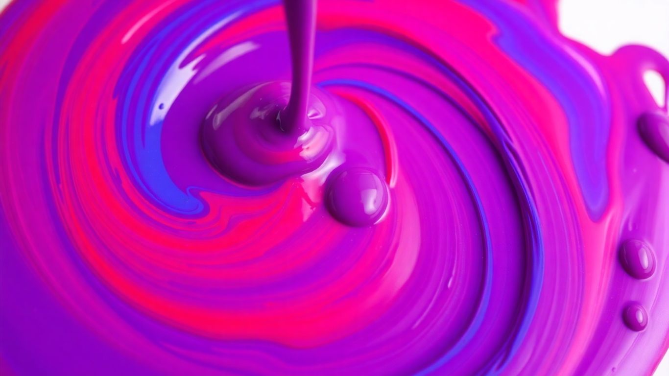 Mixing red and blue paint to create purple.