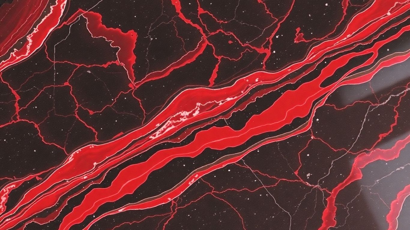 Rosso Levanto marble with deep red veins on a dark background.