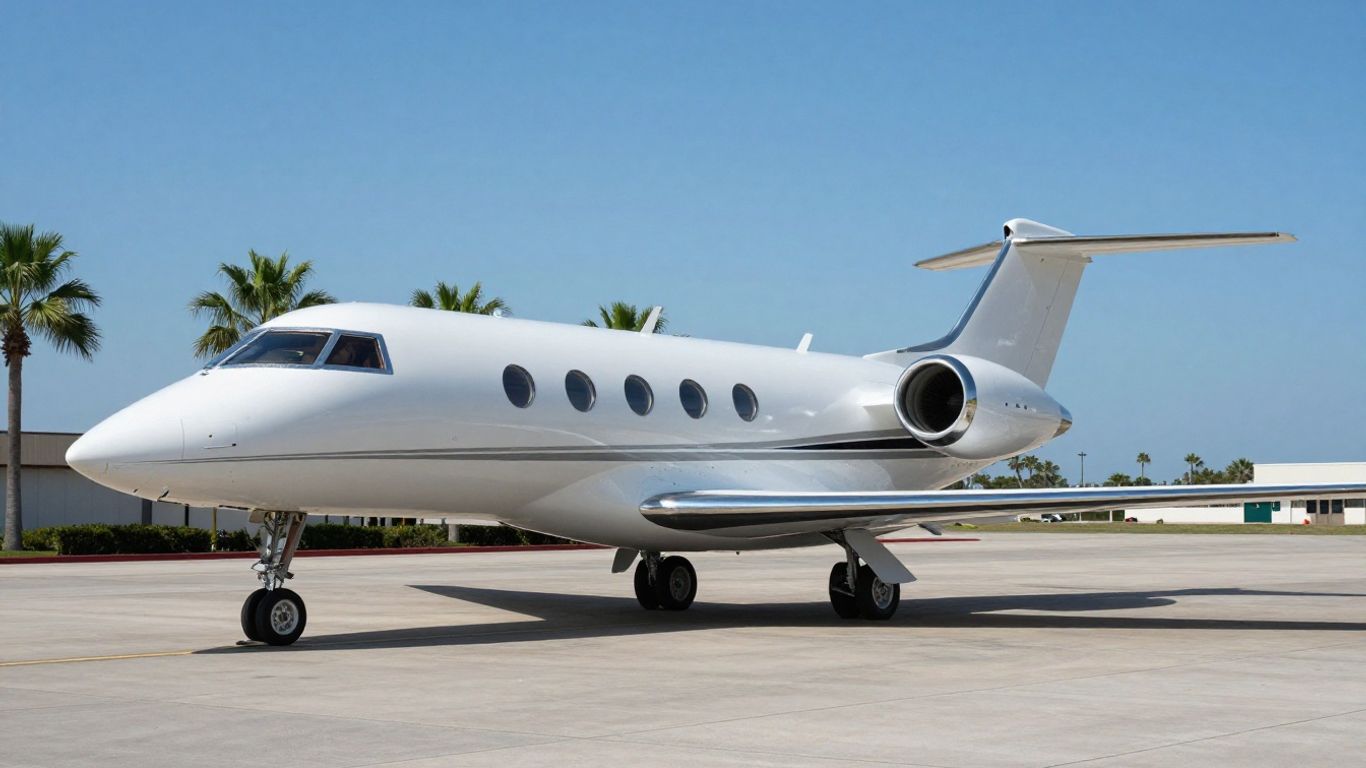 Private jet on tarmac in Orange County
