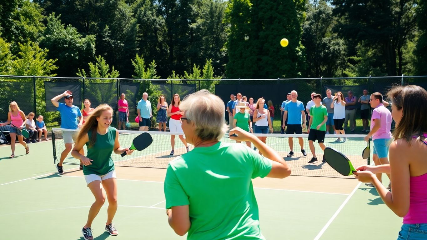 People playing pickleball outdoors