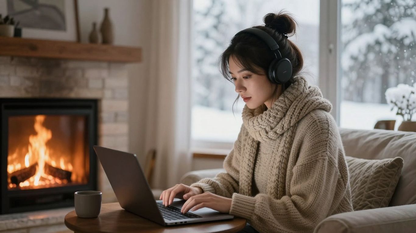 Blogger erstellt im Winter neue Inhalte für seine Community.
