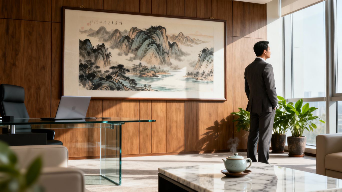 科技CEO在辦公室看風水畫