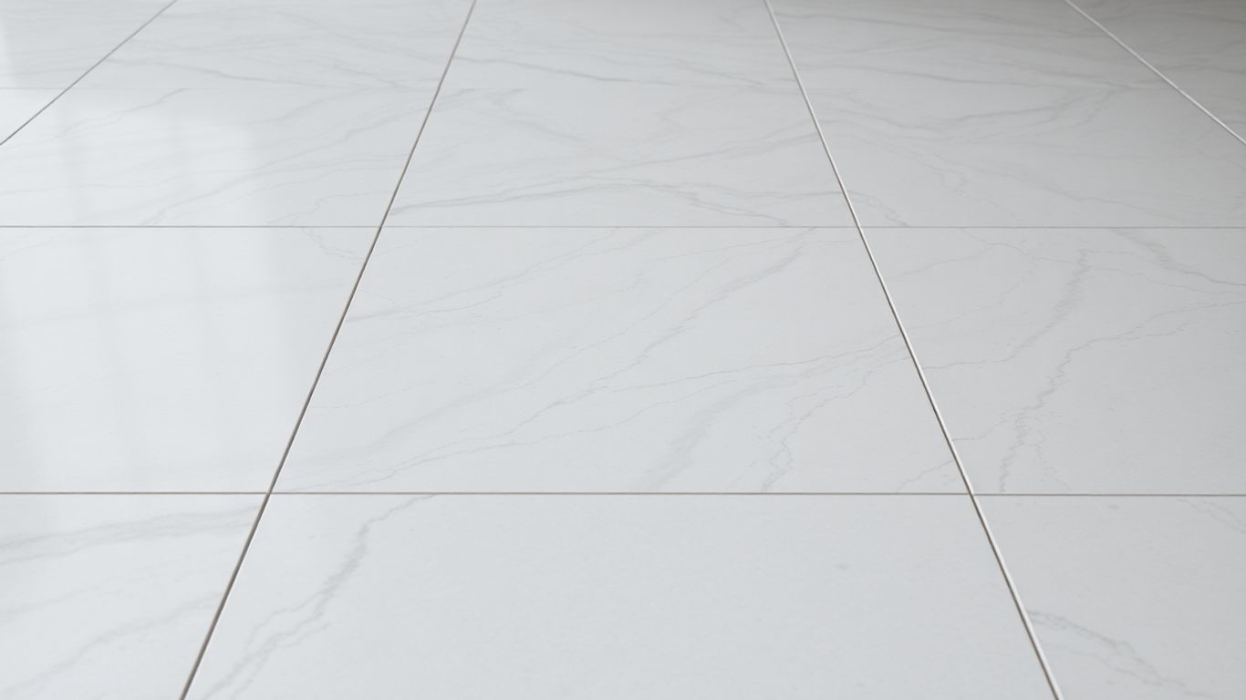 Polished marble floor tiles with natural veining.