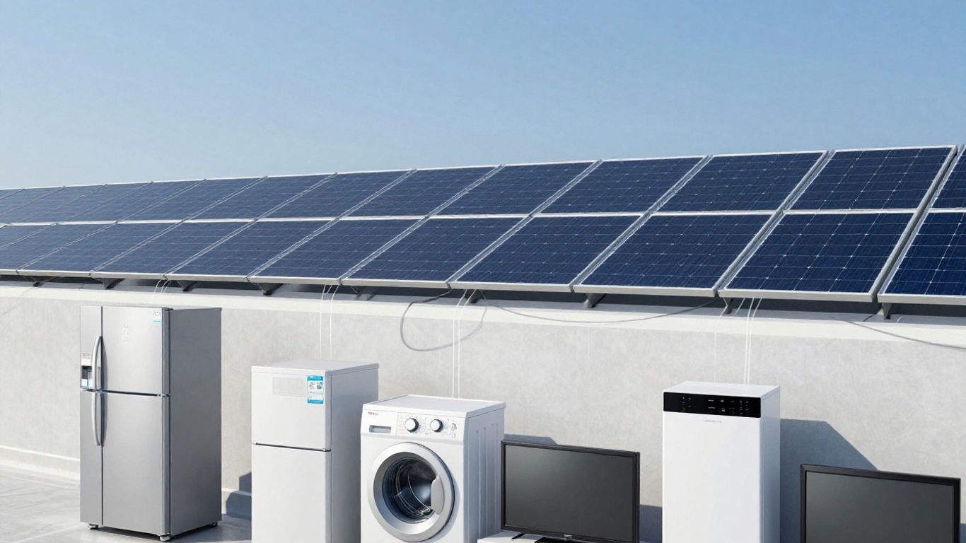 Panneau solaire alimentant des appareils ménagers courants.
