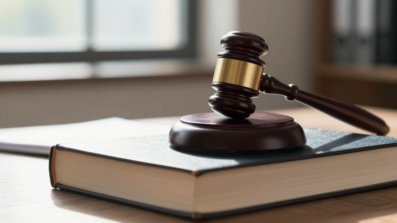 Gavel on legal books with sunlight