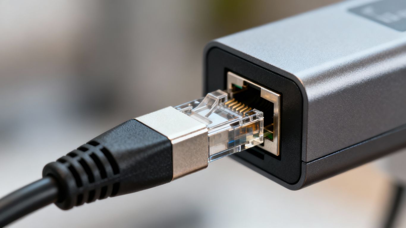 Coaxial to Ethernet adapter connecting cables.