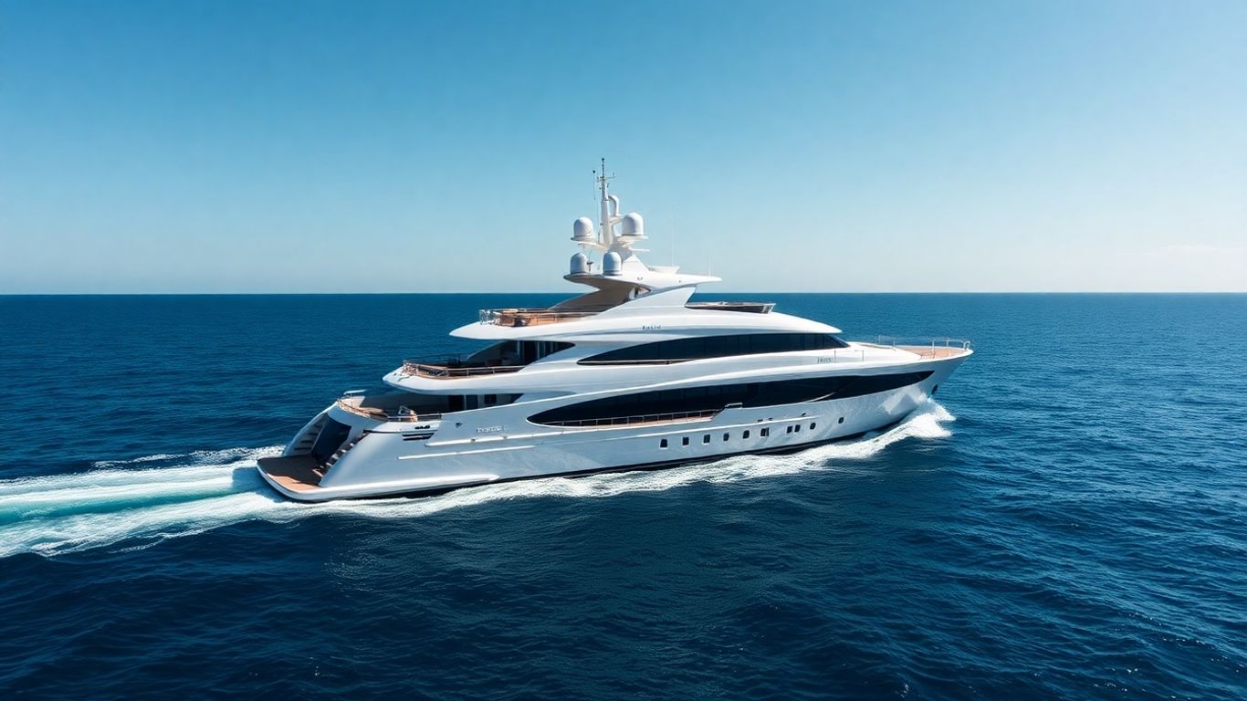 Sleek 67m superyacht on a calm blue ocean.