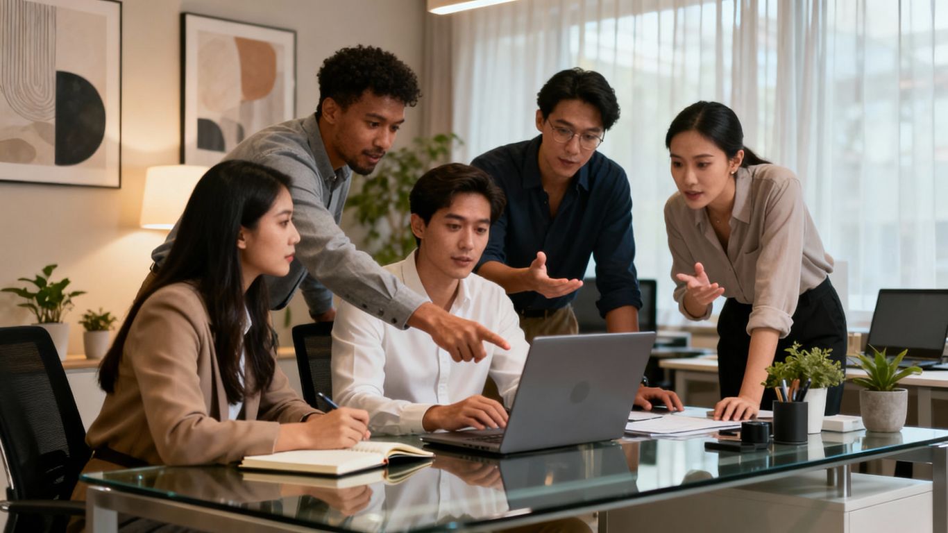 Team working together in a modern office.