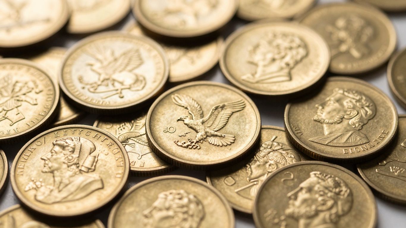 Fractional gold coins with intricate designs.