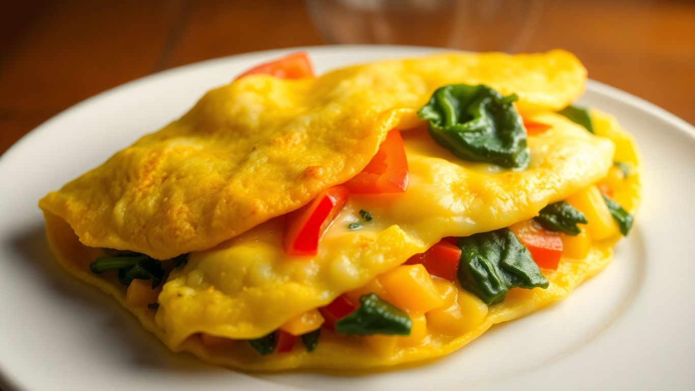 Receitas Saudáveis para o Café -Omelete com vegetais coloridos em um prato branco.