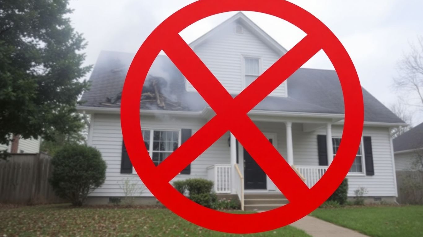 Casa inhabitable con marca de X roja.