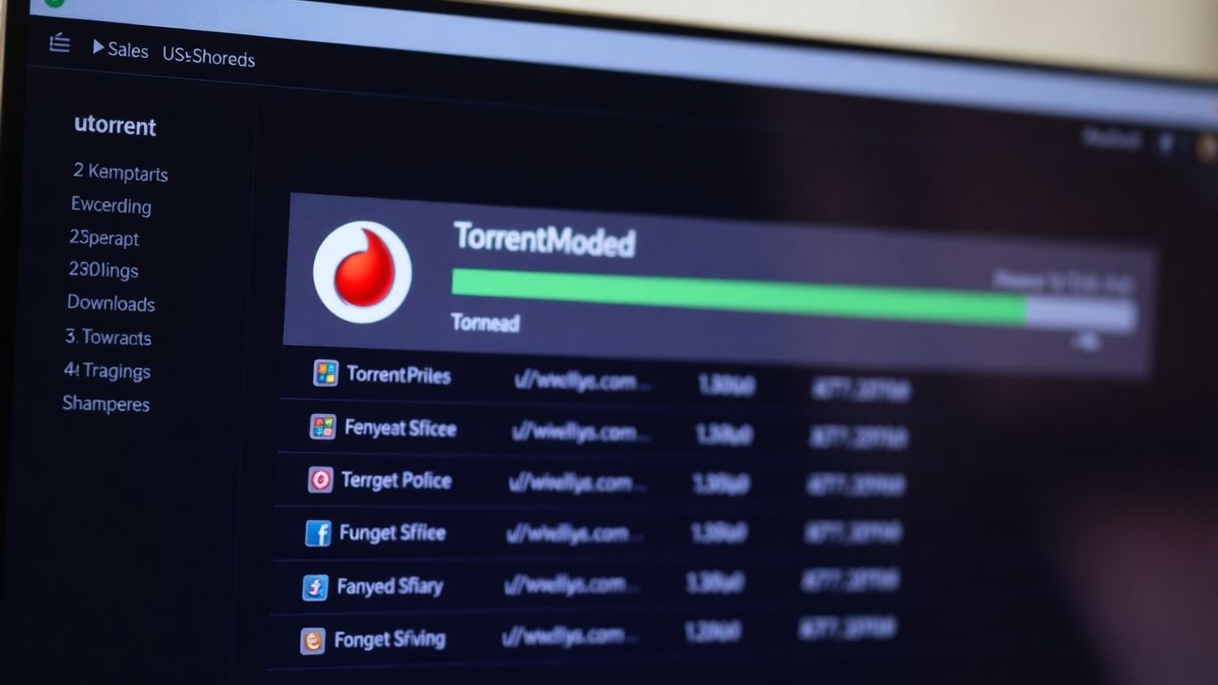 Interface uTorrent avec barre de progression et fichiers
