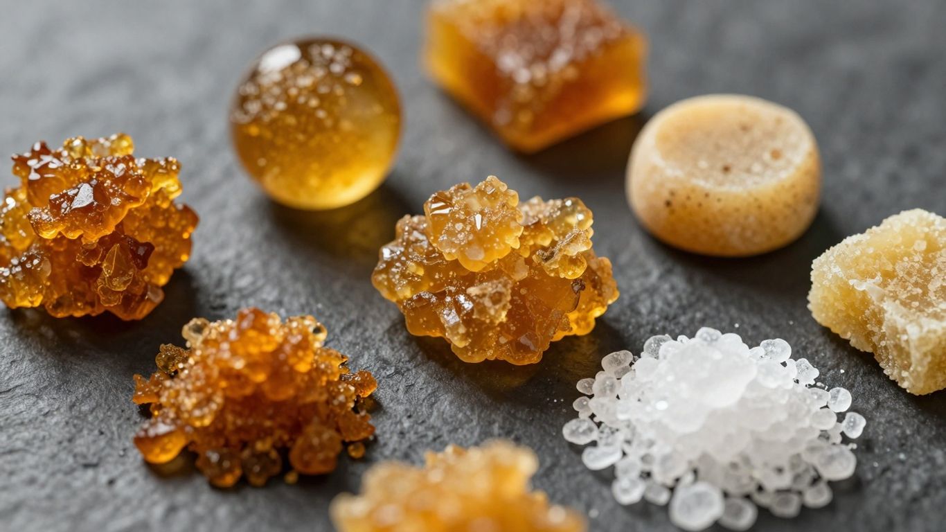 Cannabis concentrates including shatter, wax, and isolate.
