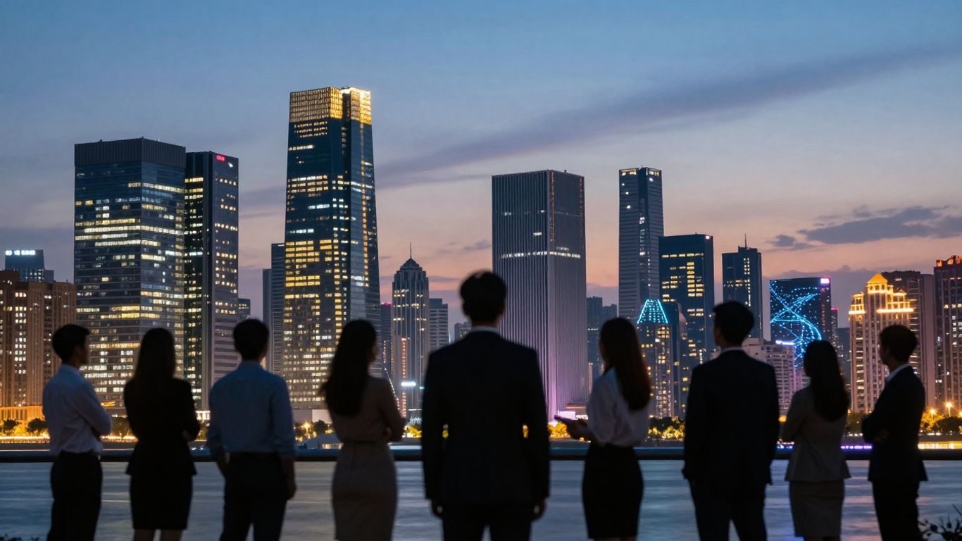 Modern cityscape with professionals, symbolizing agency partnerships.