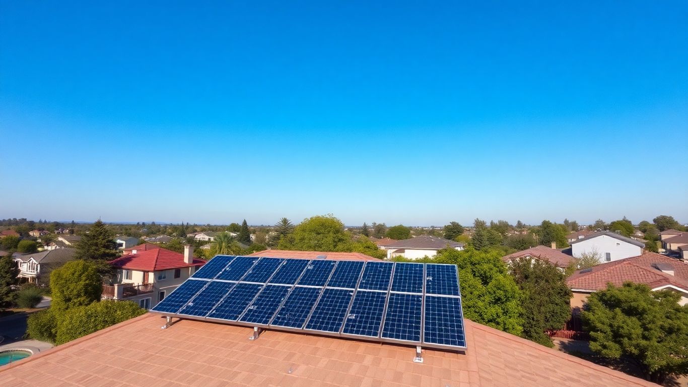 Panneaux solaires sur un toit dans une zone résidentielle