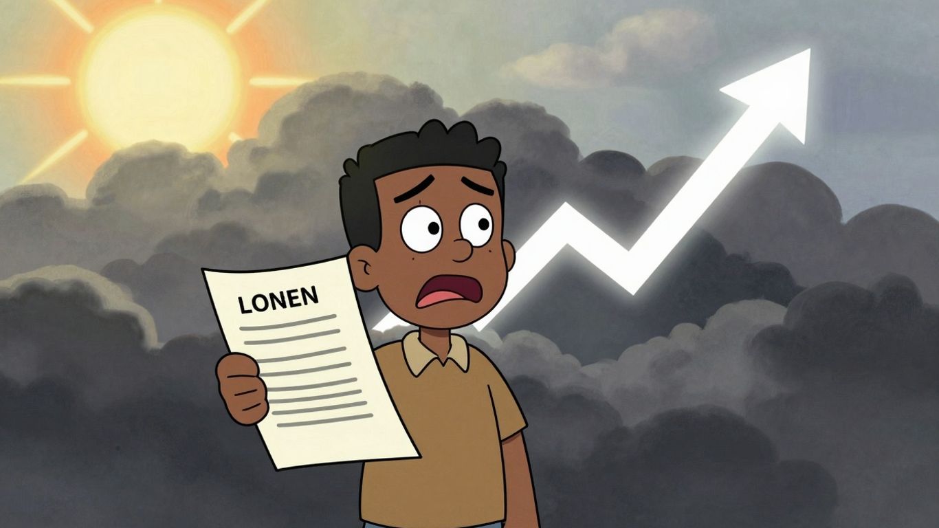 Cartoon character happy about loan for financial future