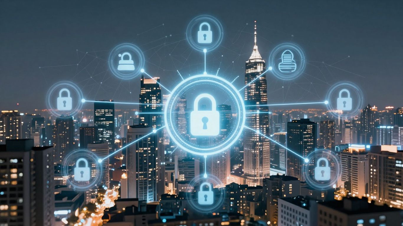 Futuristic finance and blockchain digital identity concept.