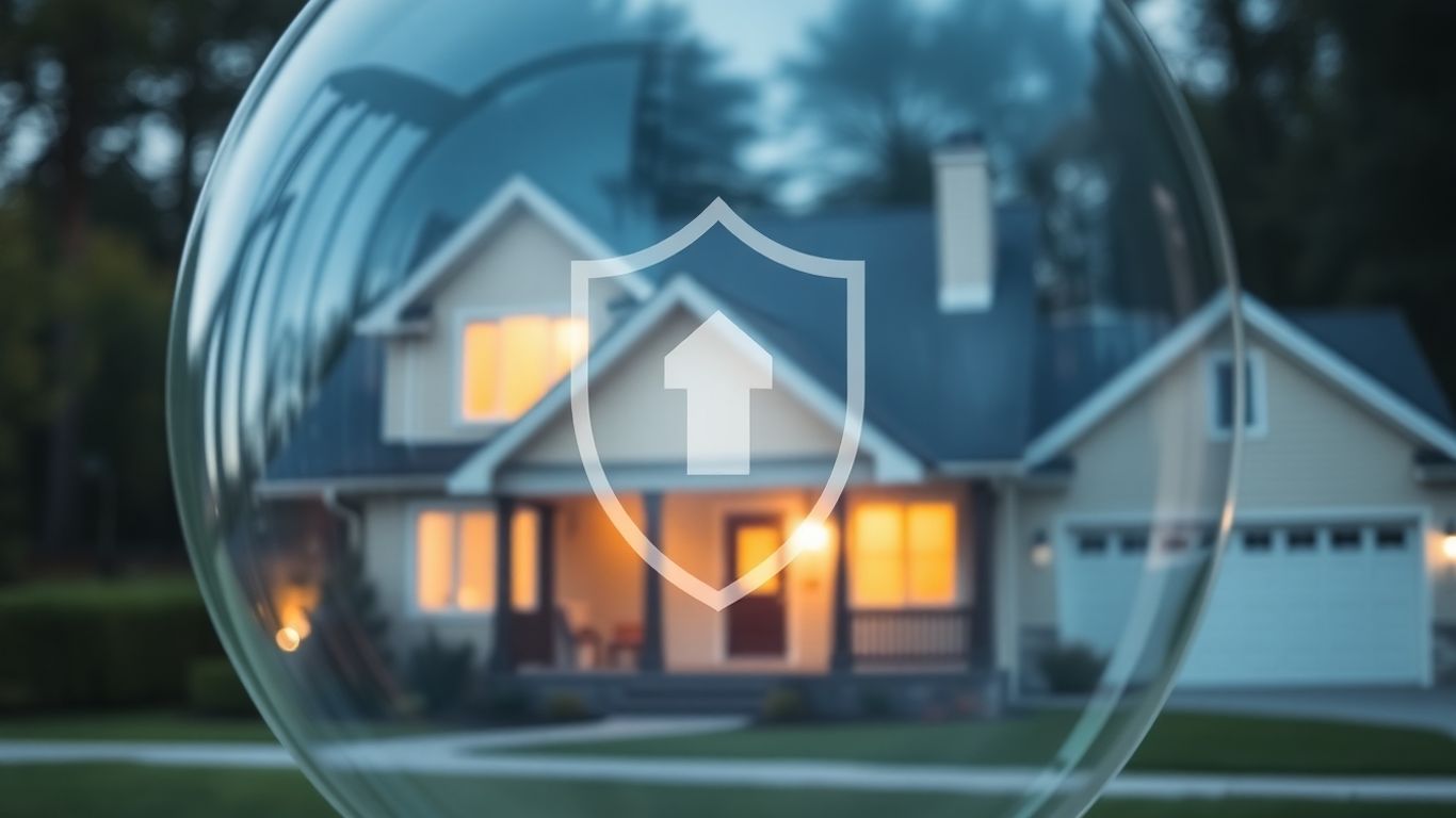 Casa protegida con un escudo de seguridad.