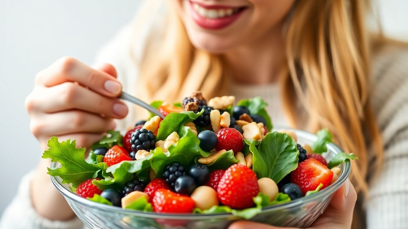 Person eating a healthy salad for brain health.