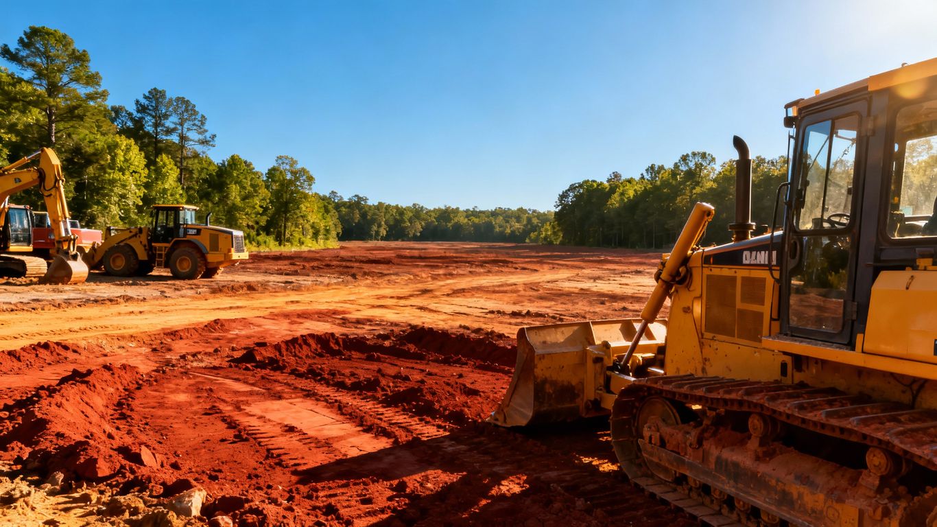 North Georgia construction site with heavy machinery and cleared land.