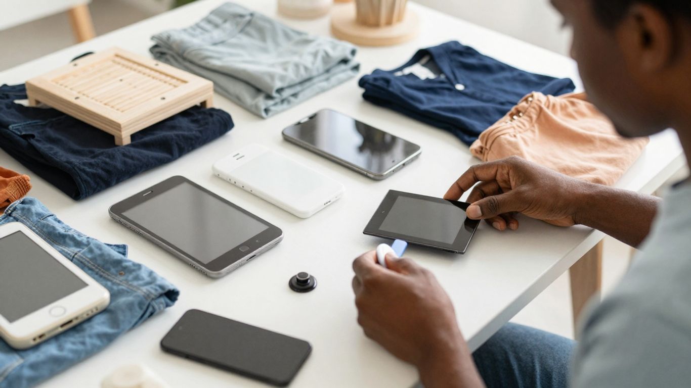 Person assessing personal belongings for renters insurance.