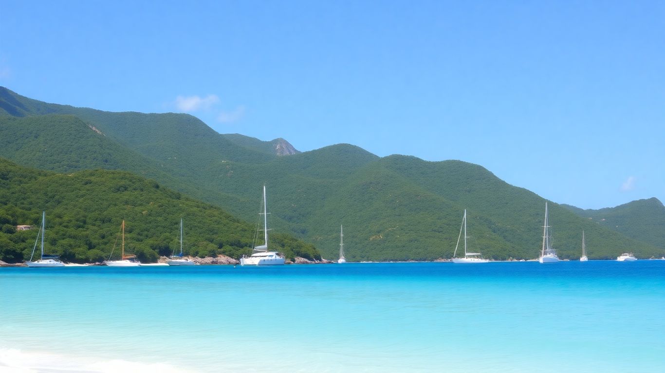 Sailboats anchored in a beautiful BVI bay.