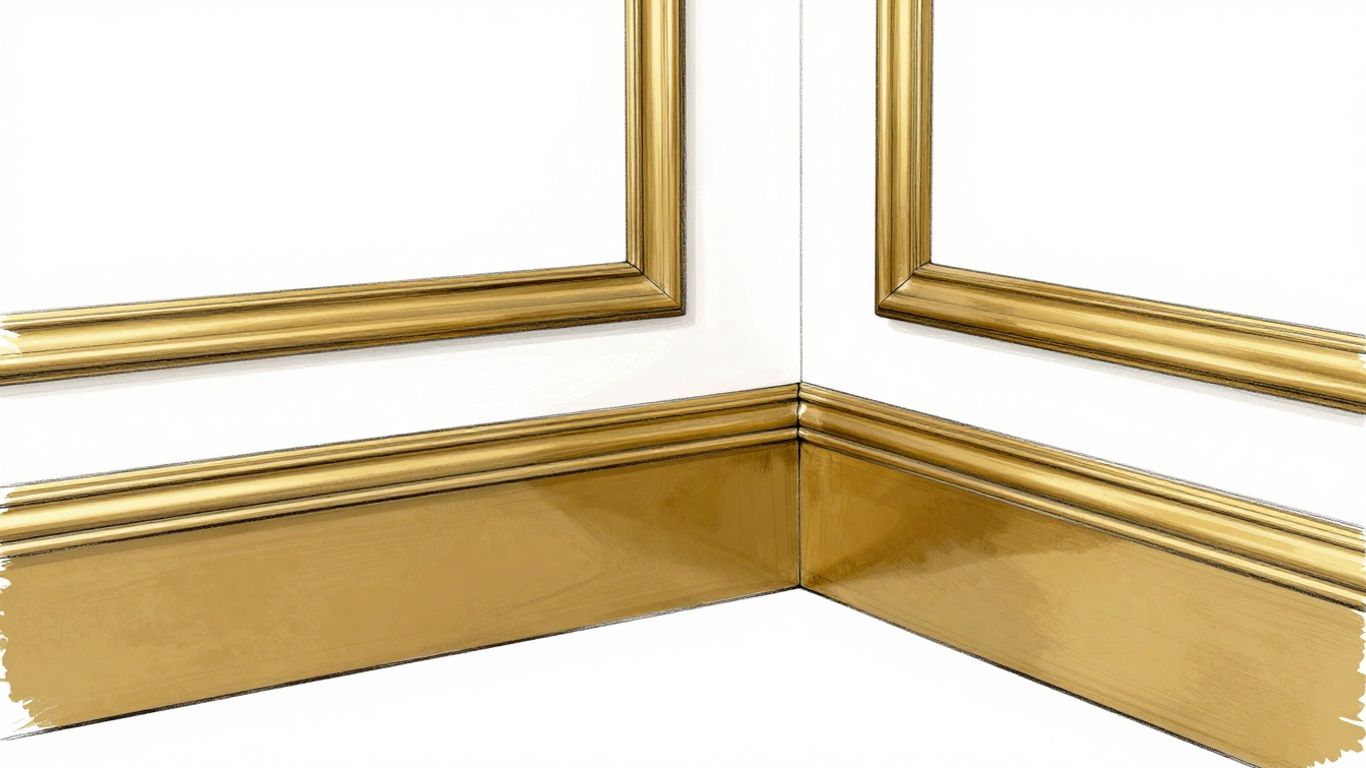 Sketch of elegant gold baseboards in a room corner.