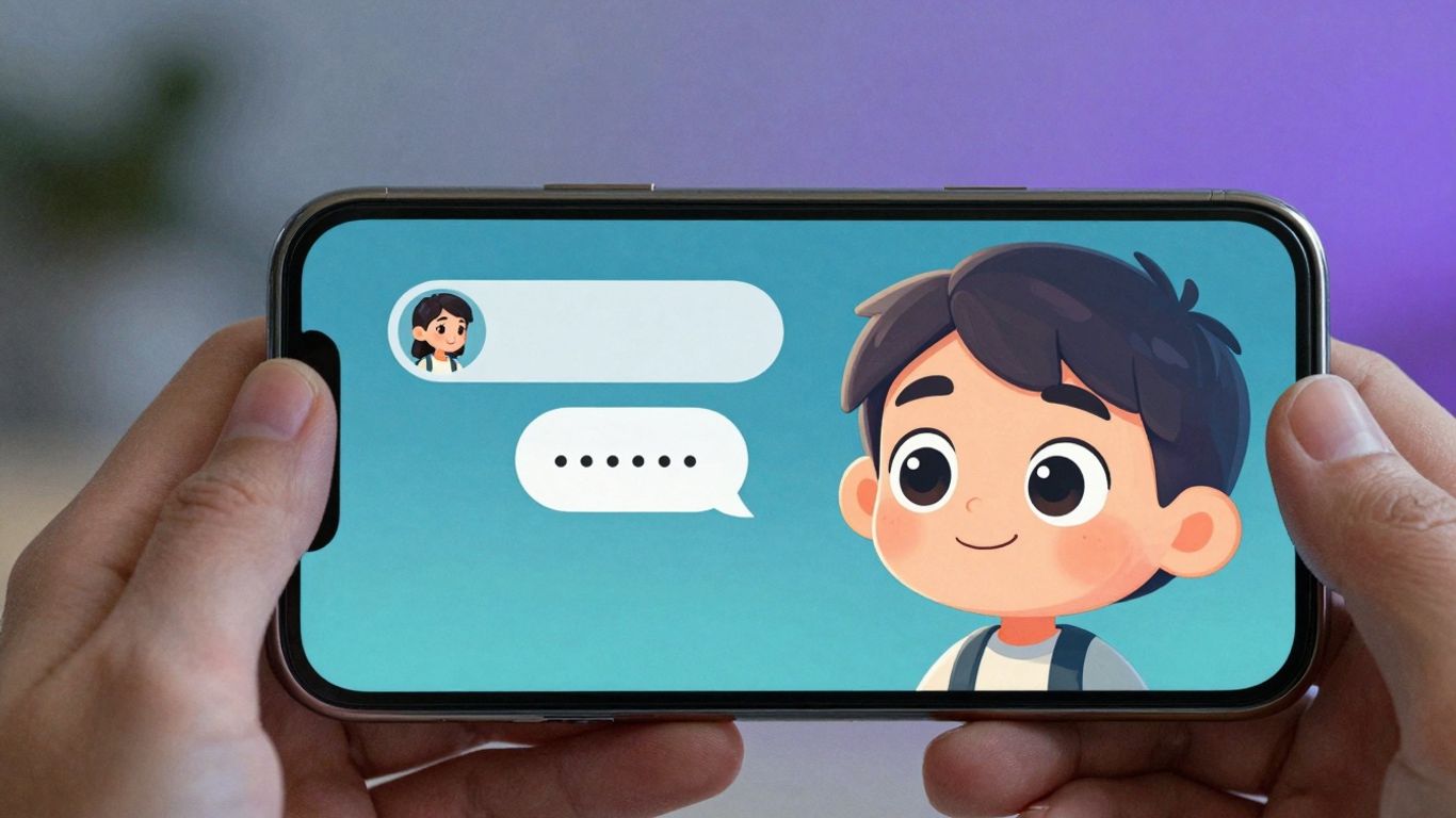 Smartphone with AI chatbot avatar on screen.