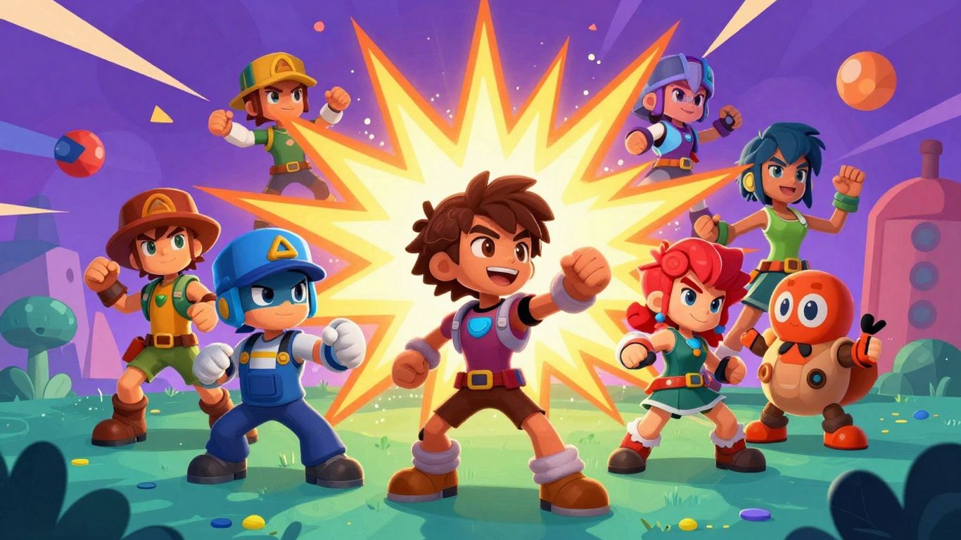 Diverse game characters in a vibrant, fun digital world.