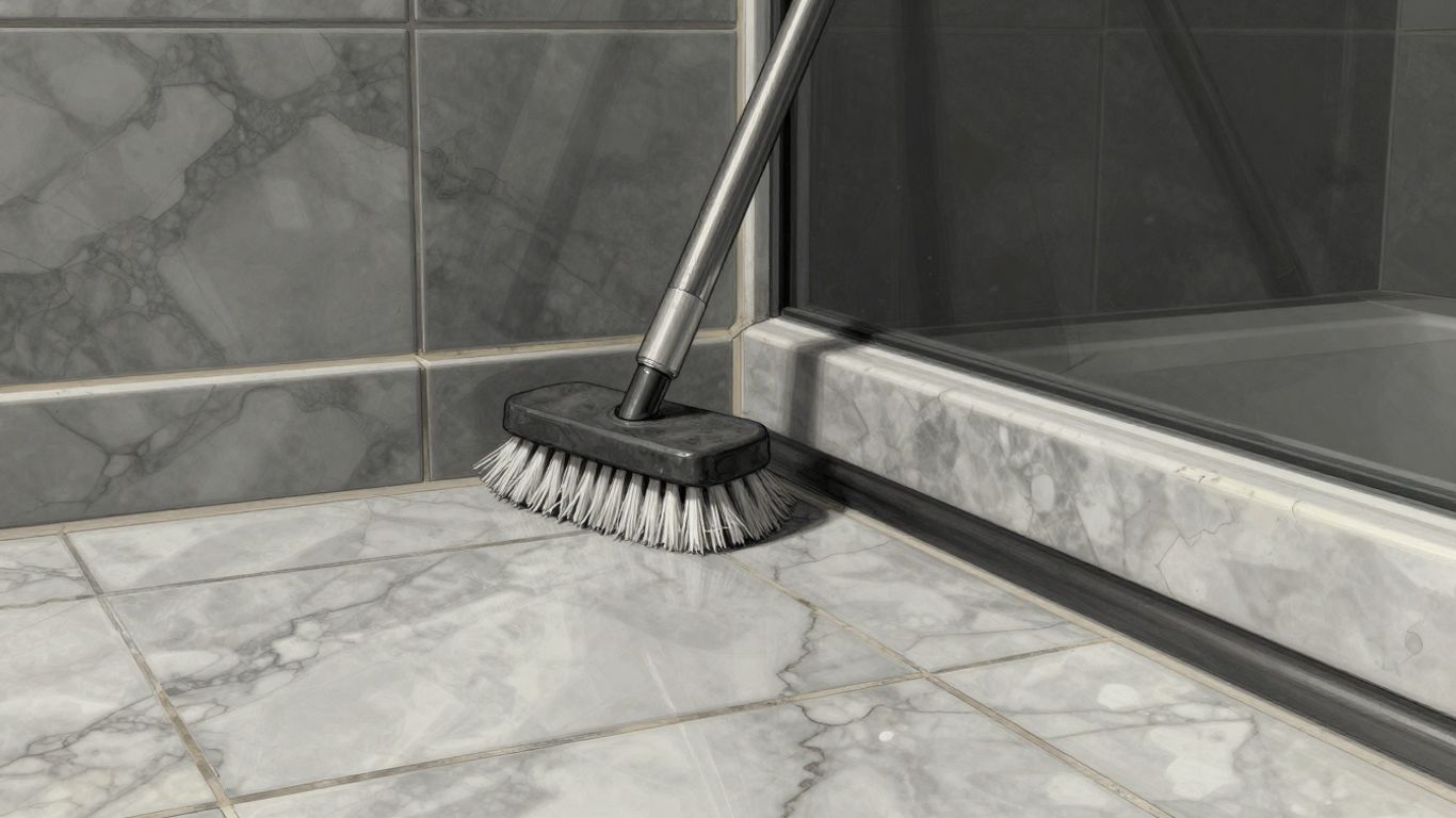 Sketch of a clean marble tile shower with grout lines.