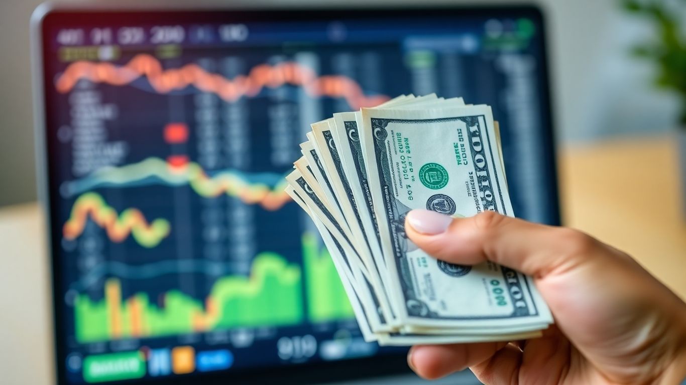 Dollar bills and laptop screen