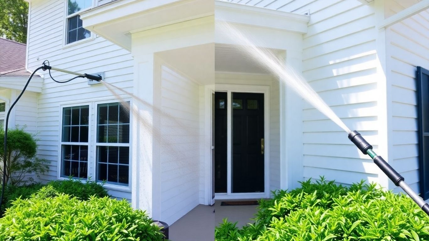 House pressure washed to a sparkling clean exterior.